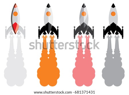 vector illustration of flying rocket, start up concept idea