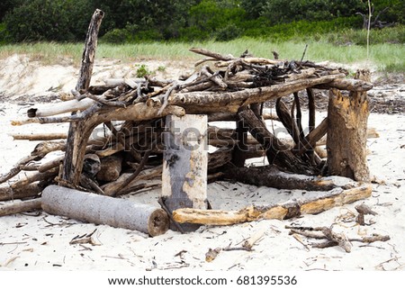 Wood construction on the beach