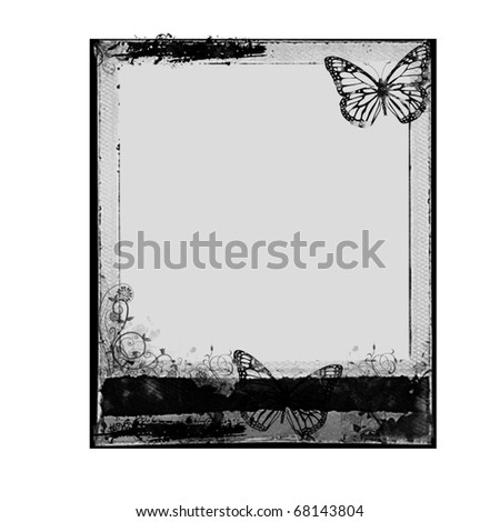 Grunge floral frame on the white background