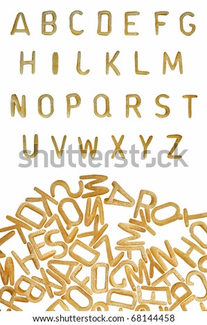 Alphabet soup pasta font design element. Kids food background. Royalty-Free Stock Photo #68144458