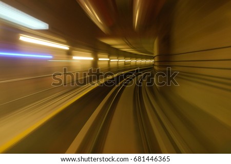 Speedy train in underground tunnel. Time travel concept
