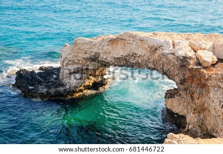 The Love Bridge, Ayia Napa, Cyprus. Love Bridge is a very beautiful and one of the most romantic places in the whole Cyprus, a visit for honeymooners and couples in love has almost become a tradition.