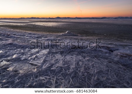 Ice and snow in the sunset