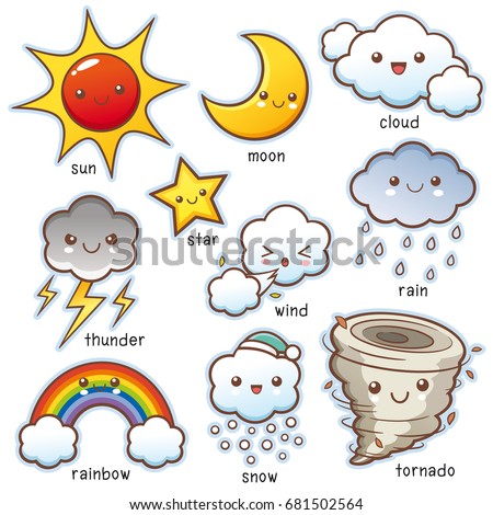 Vector illustration of Cartoon Weather set vocabulary