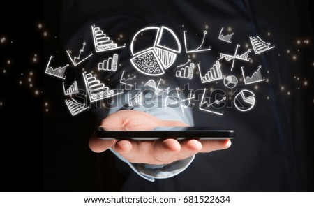 View of a Concept of business with icons all around - Technology and device concept