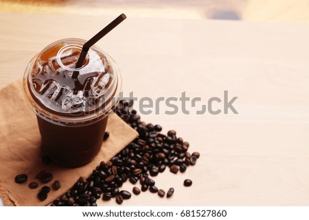 Ice americano , Black coffee and coffee beans