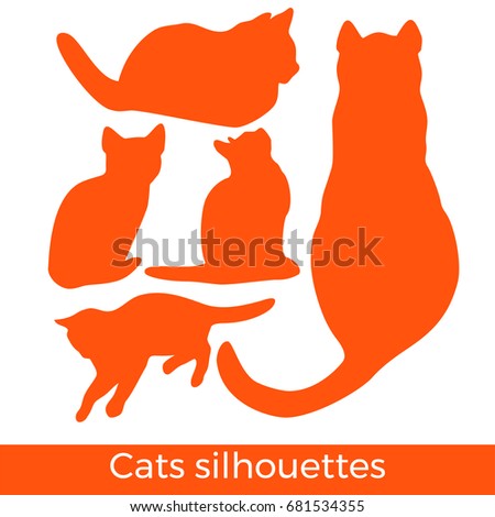 Vector silhouette of cat and kitten isolated from background. Color set of home pet