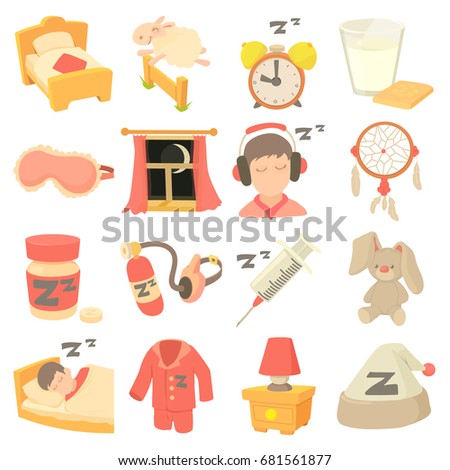Sleeping symbols icons set. Cartoon illustration of 16 sleeping symbols vector icons for web