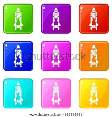 Space shuttle icons of 9 color set isolated vector illustration
