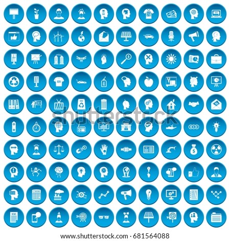 100 idea icons set in blue circle isolated on white vector illustration