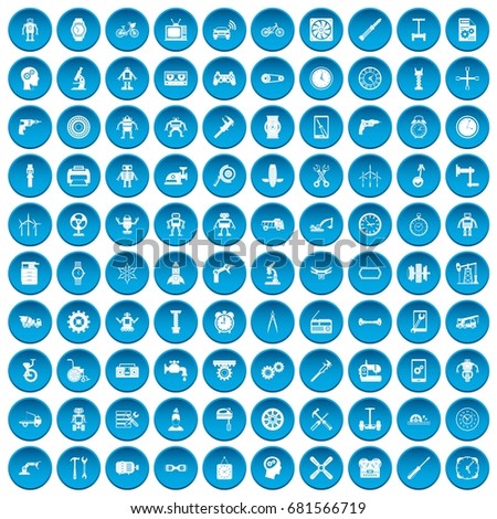 100 industry icons set in blue circle isolated on white vector illustration
