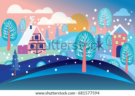 Winter Landscape Background. Flat Vector Illustration.