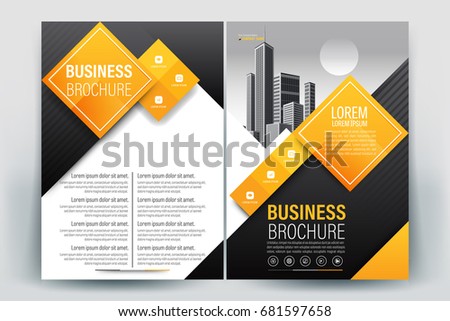 Vector Brochure layout, flyers design template, company profile, magazine, poster, annual report, book & booklet cover, with  orange geometric, and cityscape vector in background elements, in size a4.