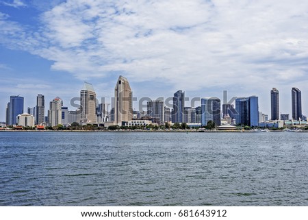 Downtown San Diego, California, city skyline, as seen from Coronado Island.