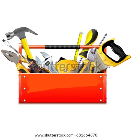 Vector Red Toolbox with Hand Tools Royalty-Free Stock Photo #681664870