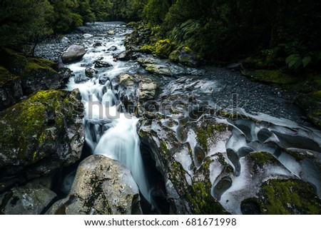 Beautiful Creek on the road to Milford sound in south Island of New Zealand