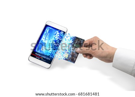 Isolated mobile credit card Royalty-Free Stock Photo #681681481