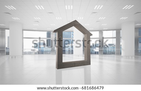 House stone figure as symbol of real estate and elegant office design. 3d rendering