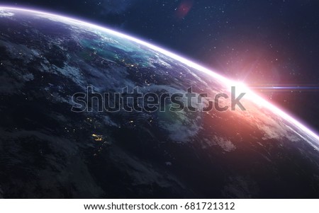 Earth. Abstract space wallpaper. Universe filled with stars, nebulas, galaxies and planets. Elements of this image furnished by NASA Royalty-Free Stock Photo #681721312
