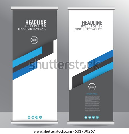 blue roll up business brochure flyer banner design vertical template vector, cover presentation abstract geometric background, modern publication x-banner and flag-banner,carpet design Royalty-Free Stock Photo #681730267