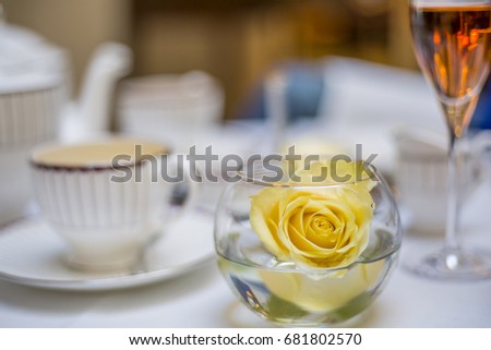 Traditional english luxury afternoon tea with a champagne. Background picture