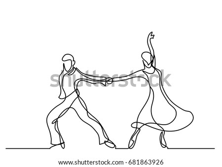 continuous line drawing of dancing couple Royalty-Free Stock Photo #681863926