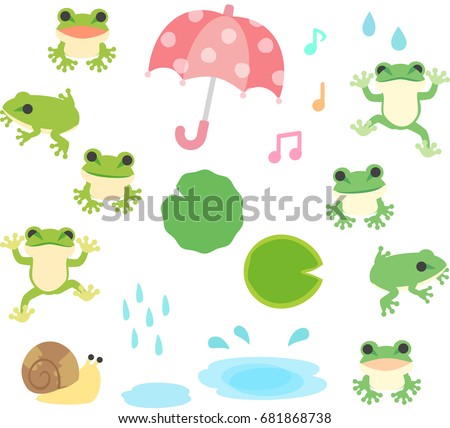 Frogs and rain illustration set