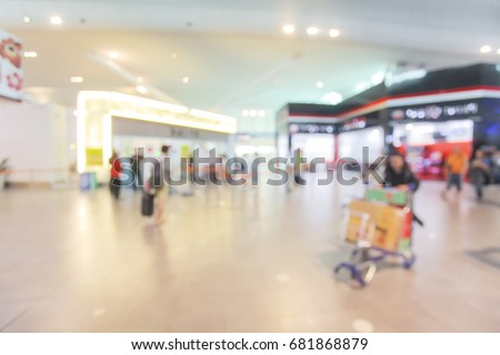 Abstract blur image of modern airport counter.