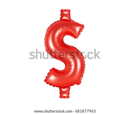 red alphabet balloons, dollar sign, red number and letter balloon