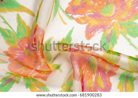 Texture, background, pattern. Cloth, natural silk Tea roses
