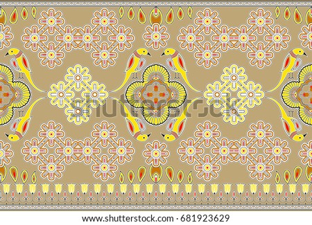 Indian traditional seamless border with bird