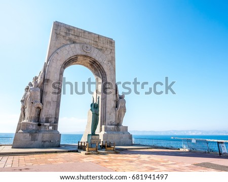 Monument to the heroes of the army of the Orient at Port du valon des Affes on Mediterranean sea in Marseille, France