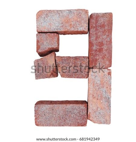 red brick alphabet number font 8 on white background isolated with clipping path
