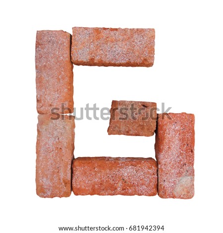 red brick alphabet font G on white background isolated with clipping path