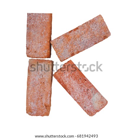 red brick alphabet font K on white background isolated with clipping path