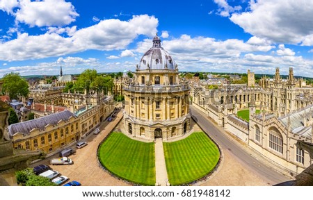 Streets of Oxford - landmark, England - overview from a church's tower with the Bodleian Libraryand All Souls College,Oxfordshire, England, UK, United Kingdom, Europe Royalty-Free Stock Photo #681948142