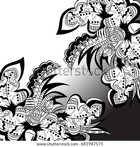 Oak leaves, acorns. Vector illustration, abstract, doodle, black and white, hand-drawn