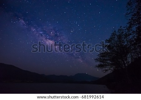 Stars and the milky way in the sky over the lake. Selective focus on the Milky Way