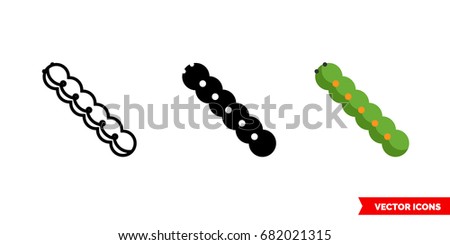 Caterpillar icon of 3 types: color, black and white, outline. Isolated vector sign symbol.