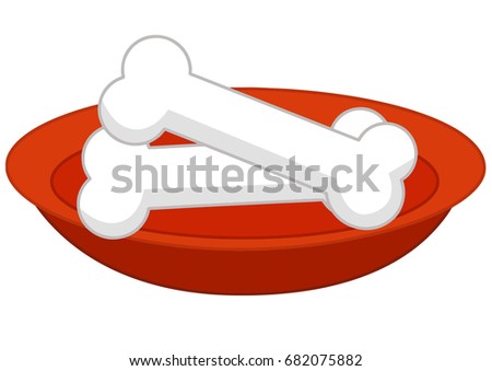 cartoon isolated bowl with bones - illustration for children