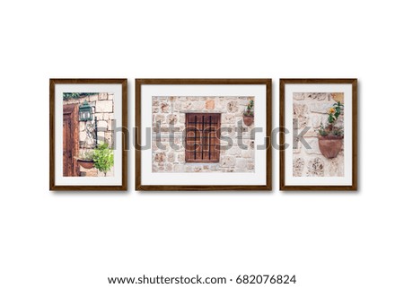 Frames set with city street decoration pictures. Interior decor mock up