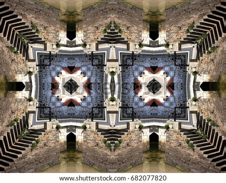 geometric composition Of staircase and railing, abstract surreal photography, abstract naturalism Symmetrical photography,,abstract naturalism, surrealism, surreal, magical picture, just for crazy