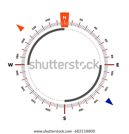 Compass. Scale is 360 degrees. North designation. Vector illustration. White background. Editable Eps10.