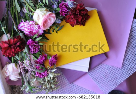 Yellow book of entries for the hidden thoughts of a young girl on a beautiful floral background.