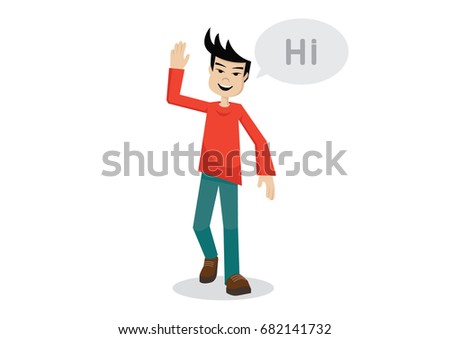 Cartoon character, Man in Casual wear waving hi., vector eps10