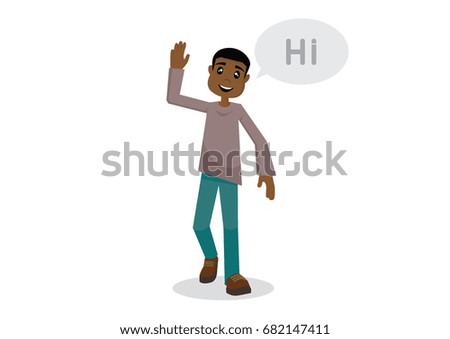 Cartoon character, African Man in Casual wear waving hi., vector eps10