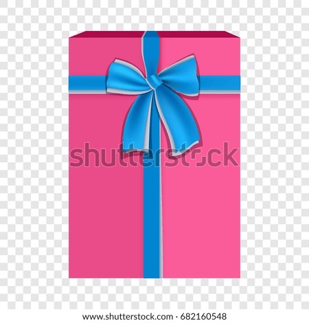 Pink gift box with blue ribbon icon. Flat illustration of pink gift box with blue ribbon vector icon for web