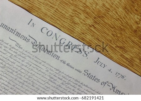 Declaration of Independence on a Wooden Table