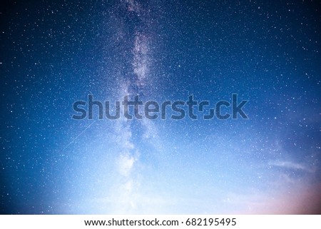 Vibrant night sky with stars and nebula and galaxy. Deep sky astrophoto.