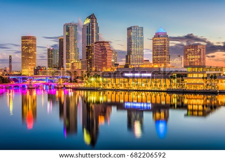 Tampa, Florida, USA downtown skyline on the river.